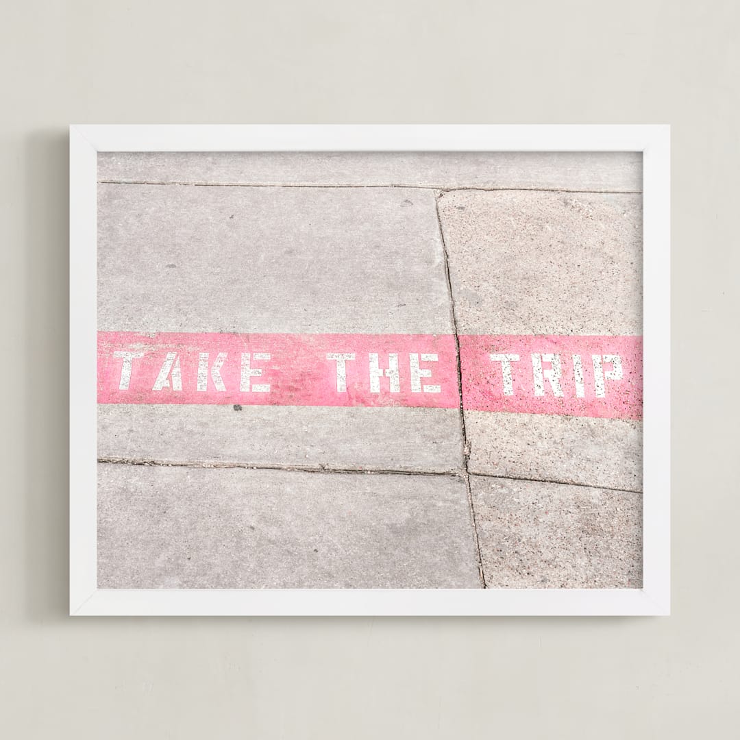 "Take The Trip" - Art Print in Millennial Pink by Heather Loriece - Framed