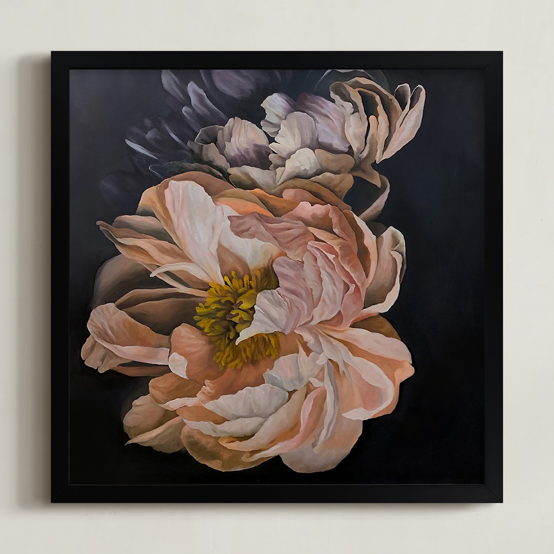 "Two Peonies" - Art Print in Peachy by Sami Jacq - Framed