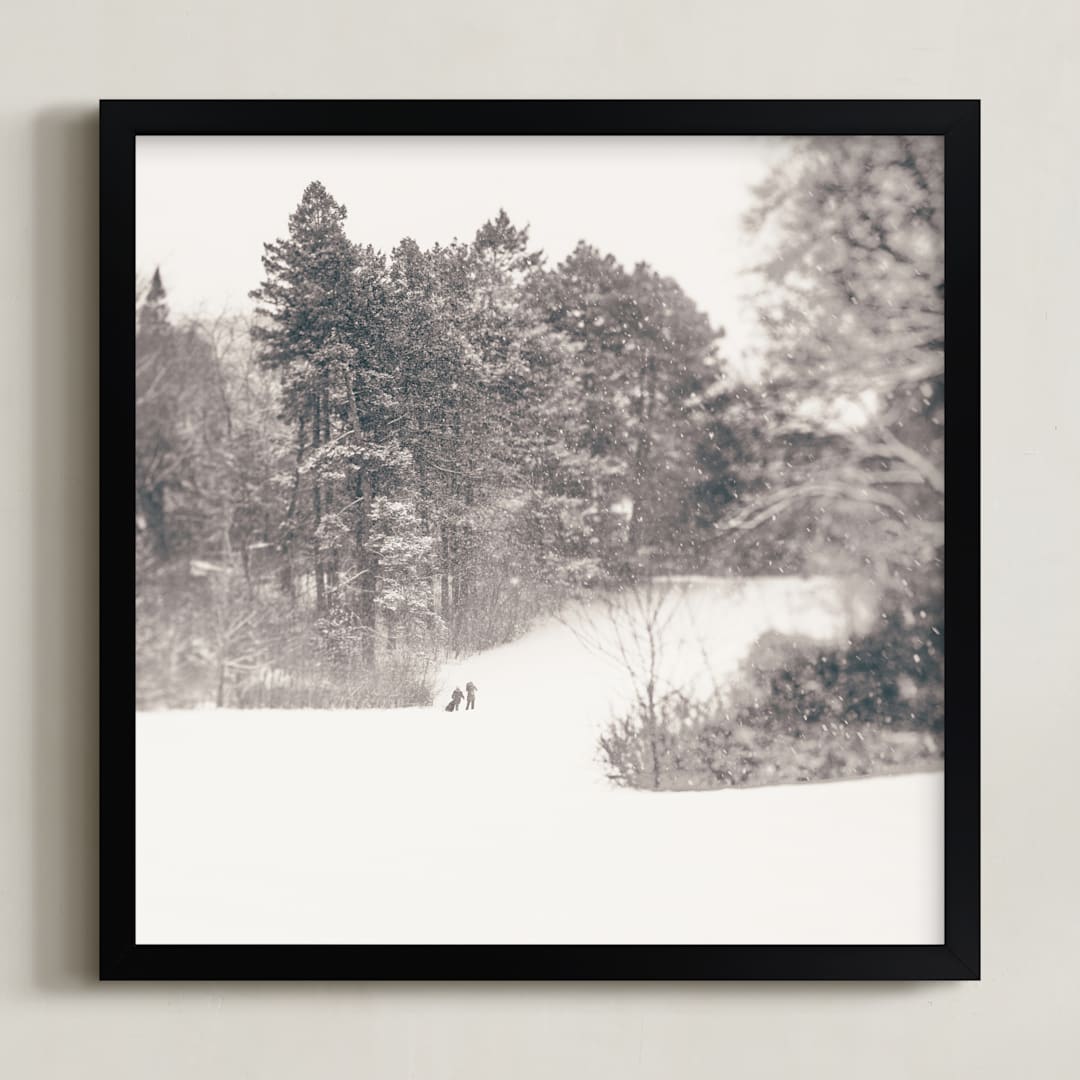 "Play on a Winters Day 2" - Art Print in Warm Gray Taupe by Jacquelyn Sloane Siklos - Framed