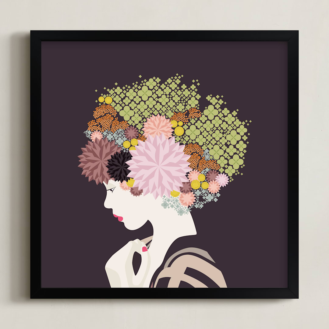 "I'd rather wear flowers " - Art Print in Plum by Aspacia Kusulas - Framed