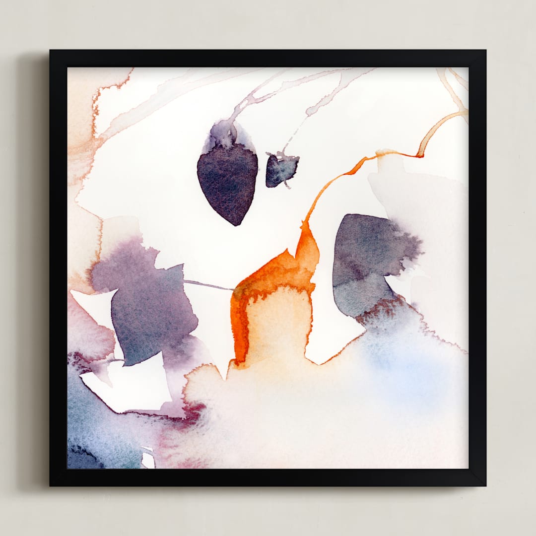 "Watercolor Abstract Flora Series : Fall 1" - Art Print in Purple and Orange by Marta Spendowska - Framed