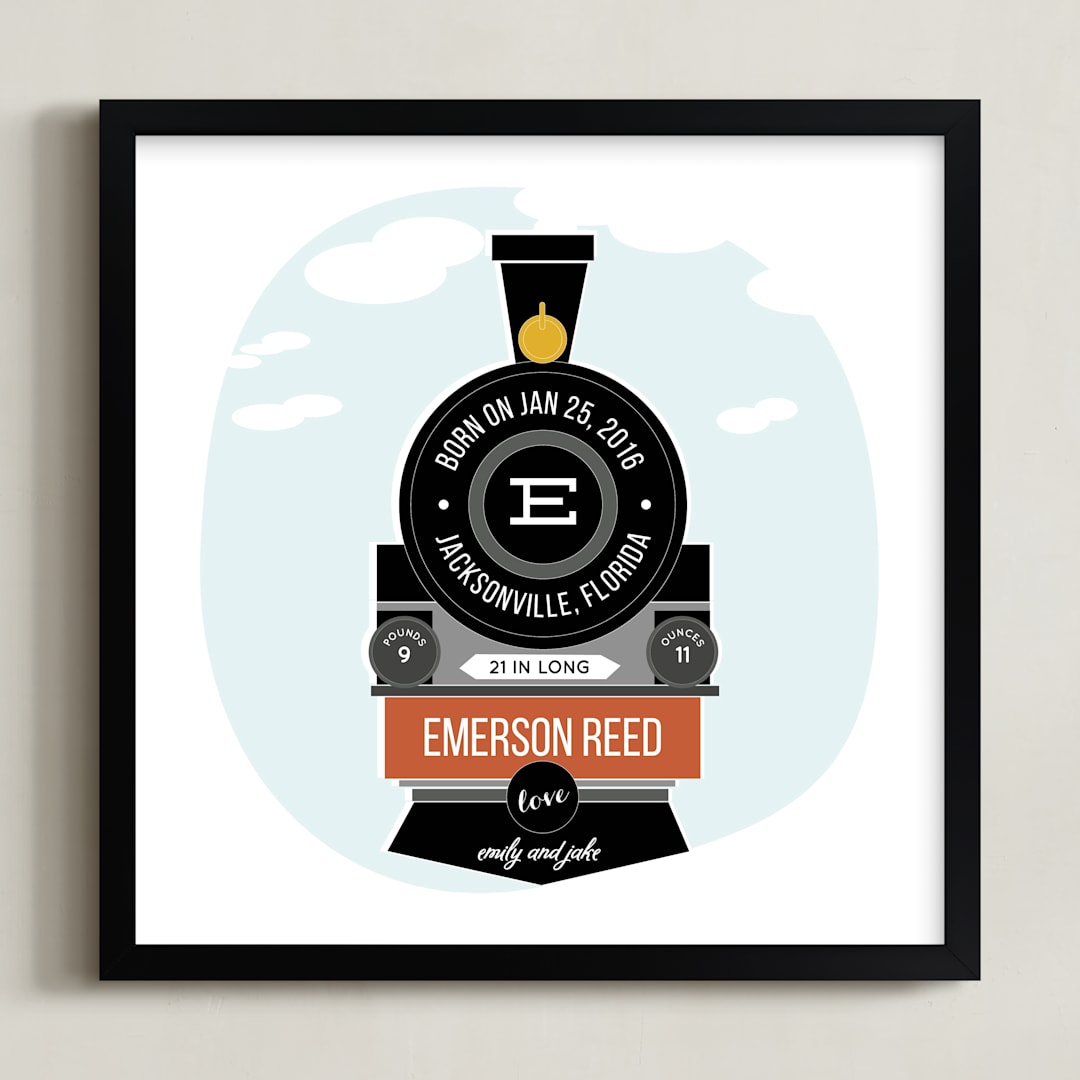 "T is for Train" - Personalized Art Print in Coal by Anupama - Framed