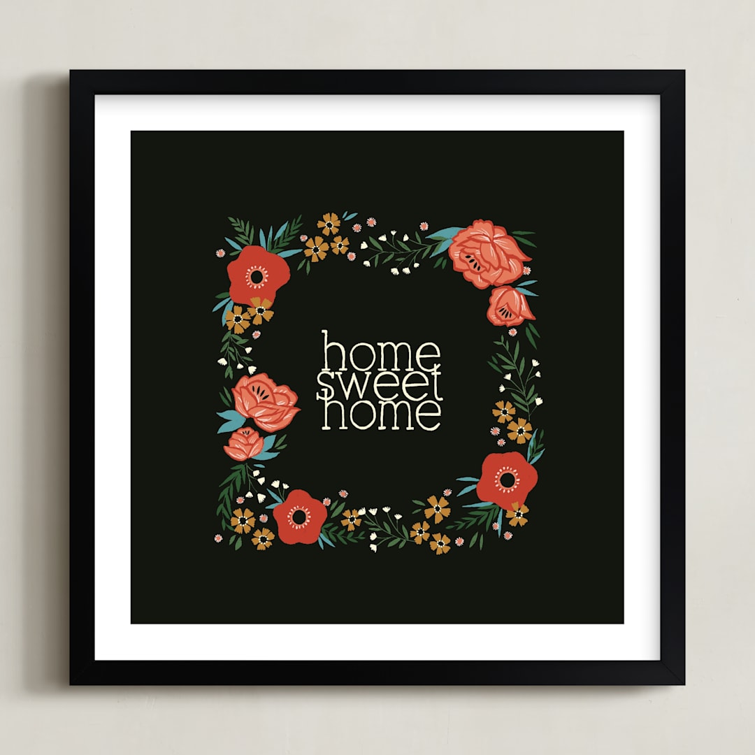 "Home Sweet Home" - Art Print in Charcoal by Melissa Kelman - Framed