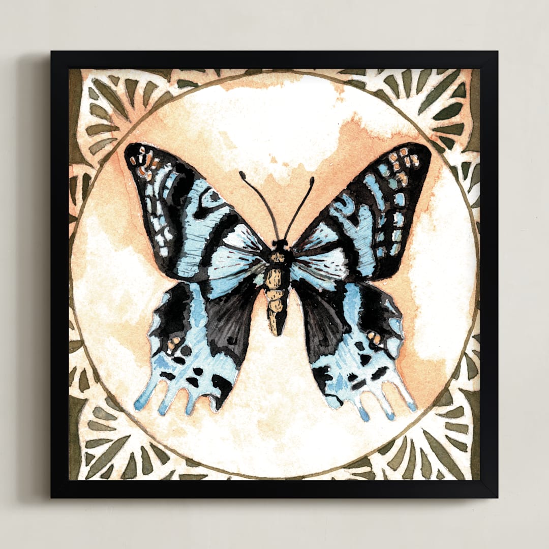 "Butterfly Study I" - Art Print in Light Blue by Stephanie Toral - Framed