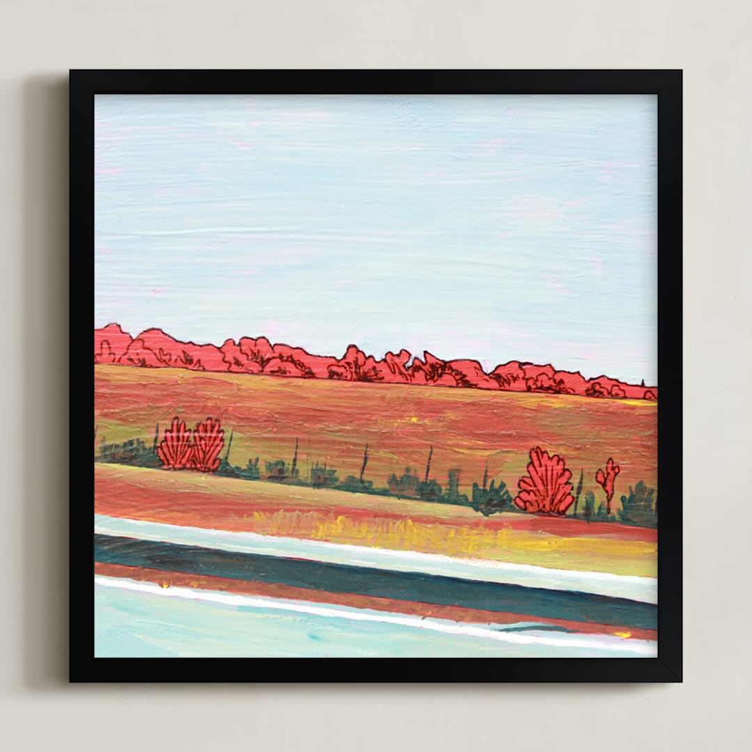 "Drive Bye Guard Rail" - Art Print in Drive Bye Red by Jeff Preuss - Framed