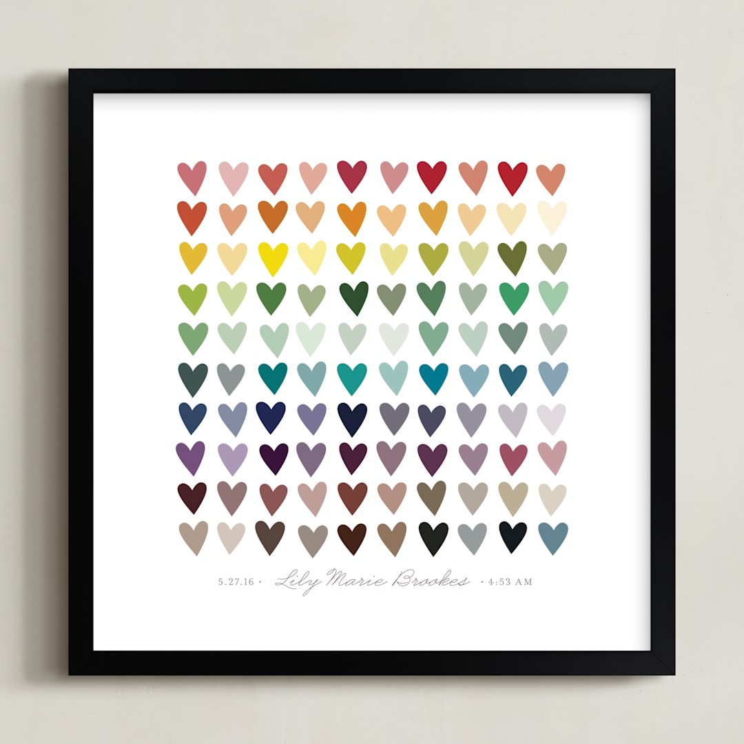 "Paper Hearts" - Personalized Art Print in Rainbow by InkDot - Framed