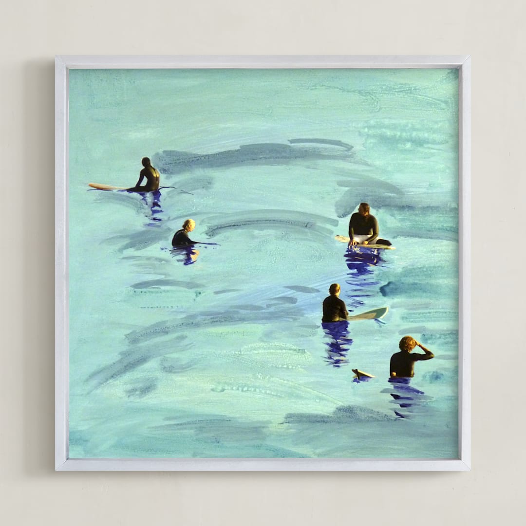 "Waiting, Malibu 2012" - Art Print in Ocean Blue by Annie Seaton - Framed