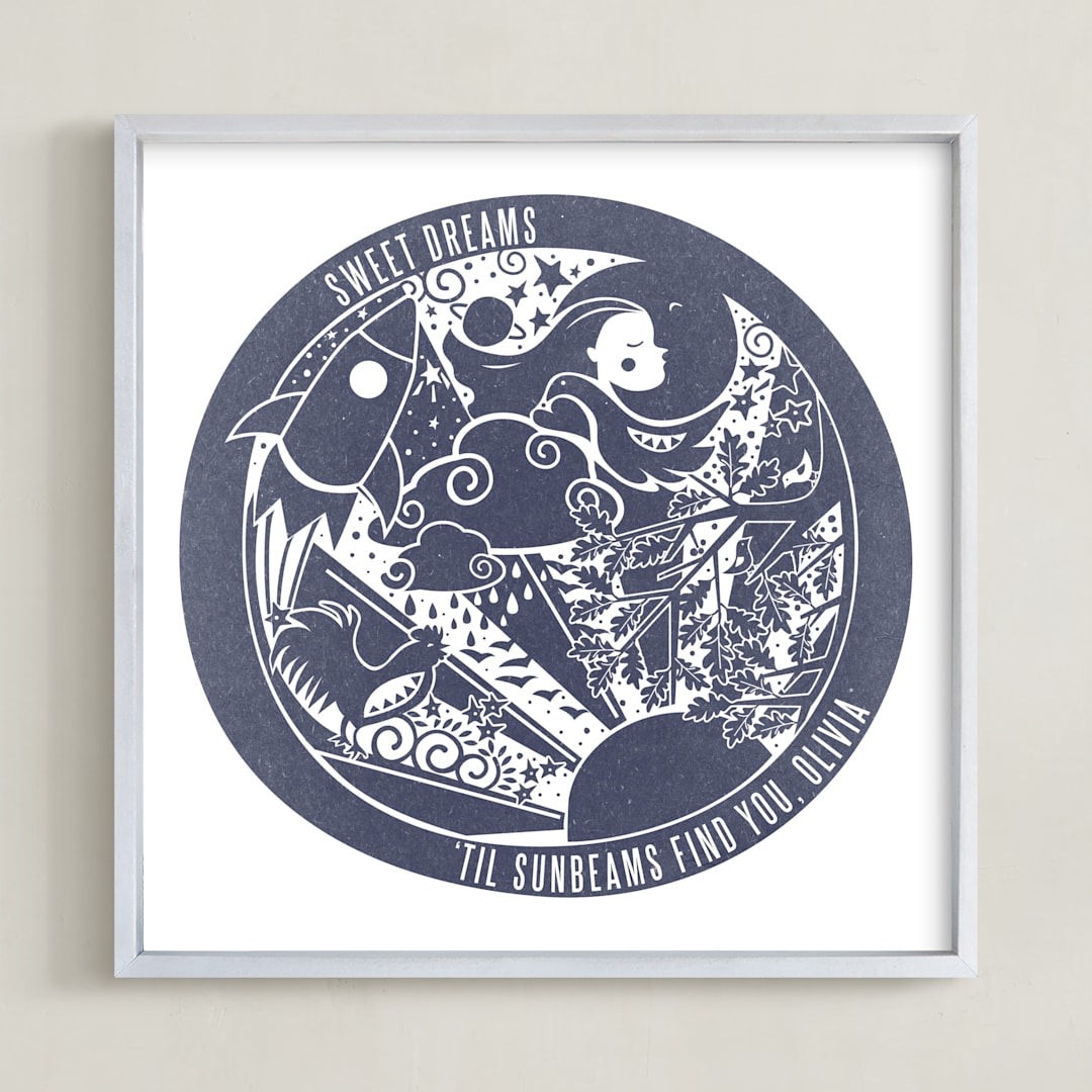 "Sweet Dreams 'til Sunbeams Find You " - Personalized Art Print in Navy by Tanya Lee of Frooted Design - Framed