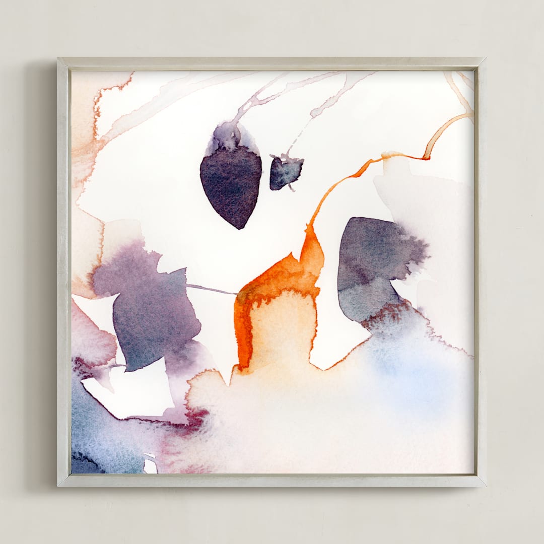 "Watercolor Abstract Flora Series : Fall 1" - Art Print in Purple and Orange by Marta Spendowska - Framed