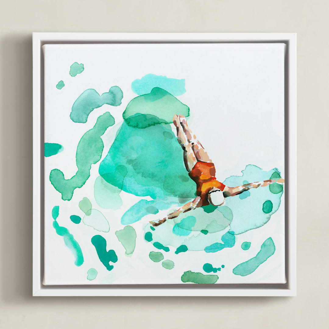 "Float" - Art Print in Aqua by Betty Hatchett - Framed Canvas