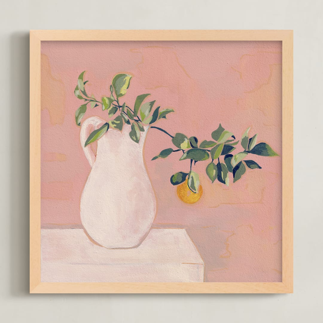 "Orange Branch" - Art Print in Coral Pink by Carolyn Hunt - Framed