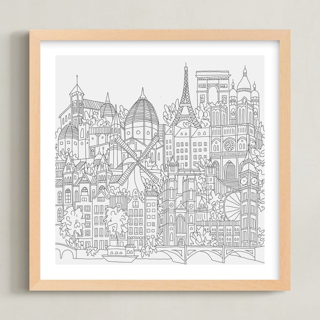 "Study Abroad" - Art Print in White by Krissy Bengtson - Framed