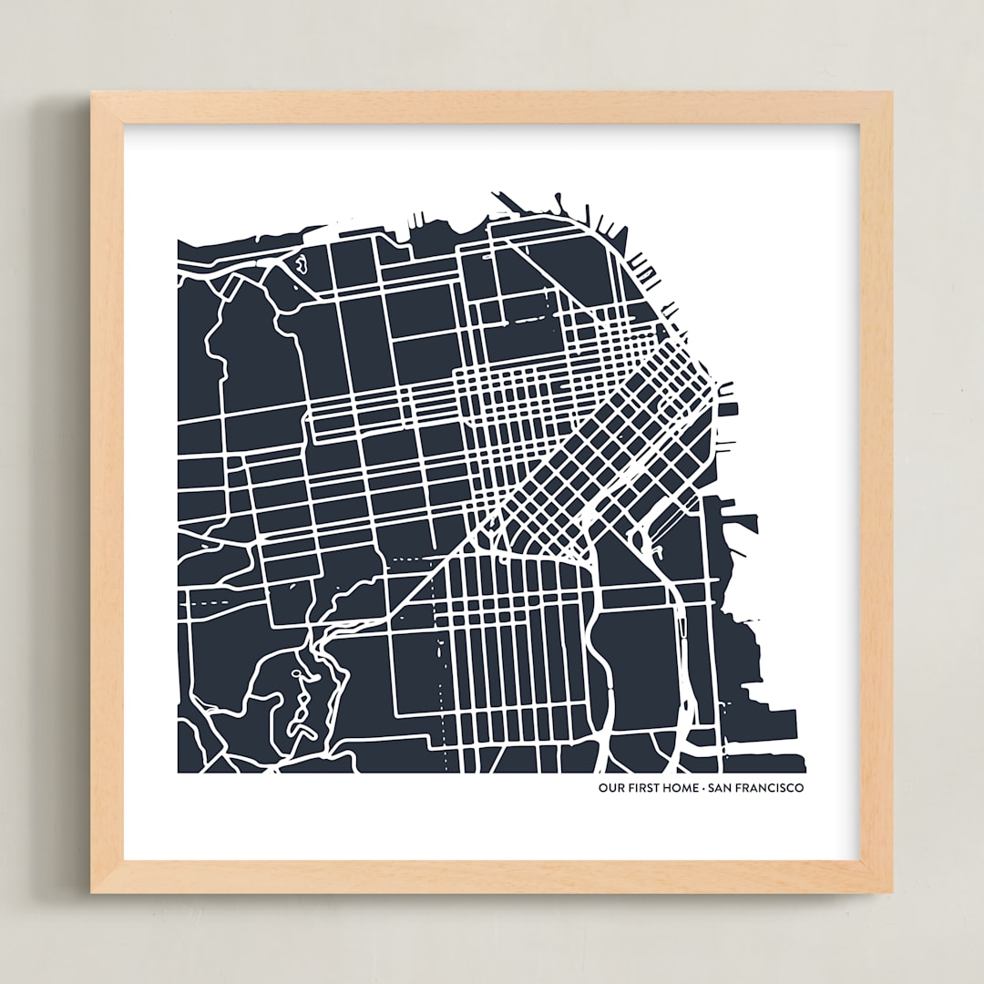 "Filled Map: Custom Print" - Custom Print in Midnight Blue by Minted - Framed
