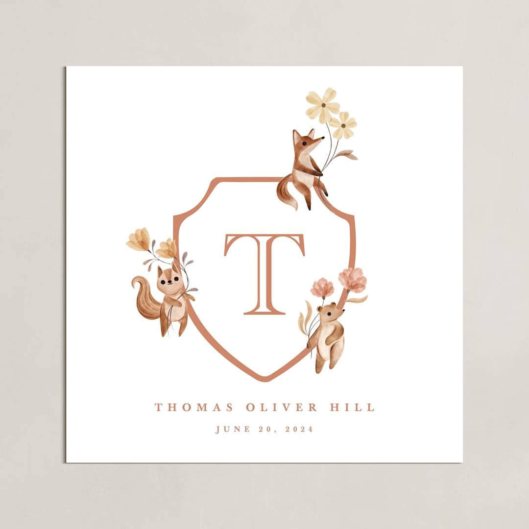 "Woodland Animal Crest: Custom Print" - Custom Print in Papaya by Vivian Yiwing - Unframed