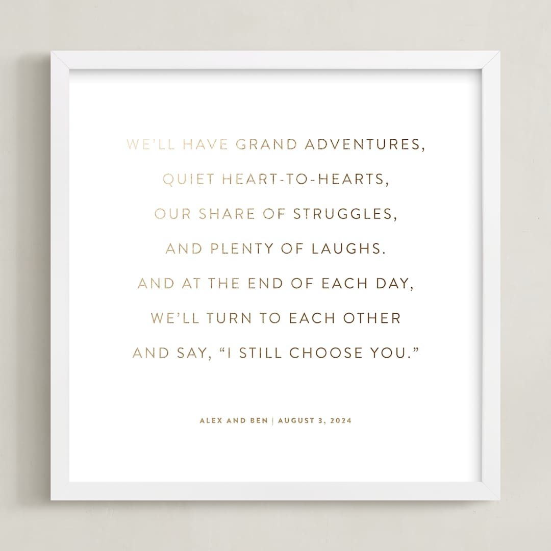 "Your Vows: Square Orientation Custom Foil Print" - Custom Foil Print in Gold by Minted - Framed