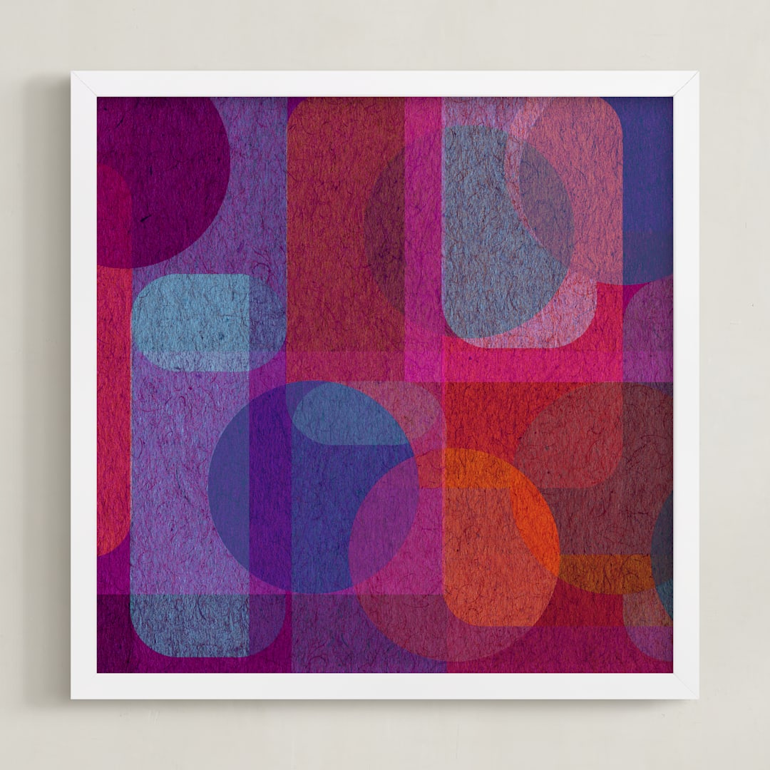 "Scandinavian Modern Revisit" - Art Print in Electric Crimson by Lisa Sundin - Framed