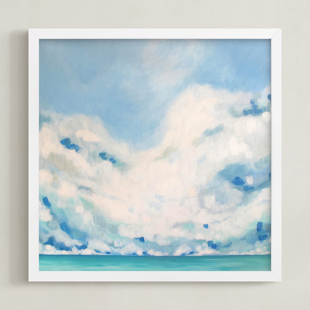 "White Blur" - Art Print in sky blue by Jennifer Hallock - Framed