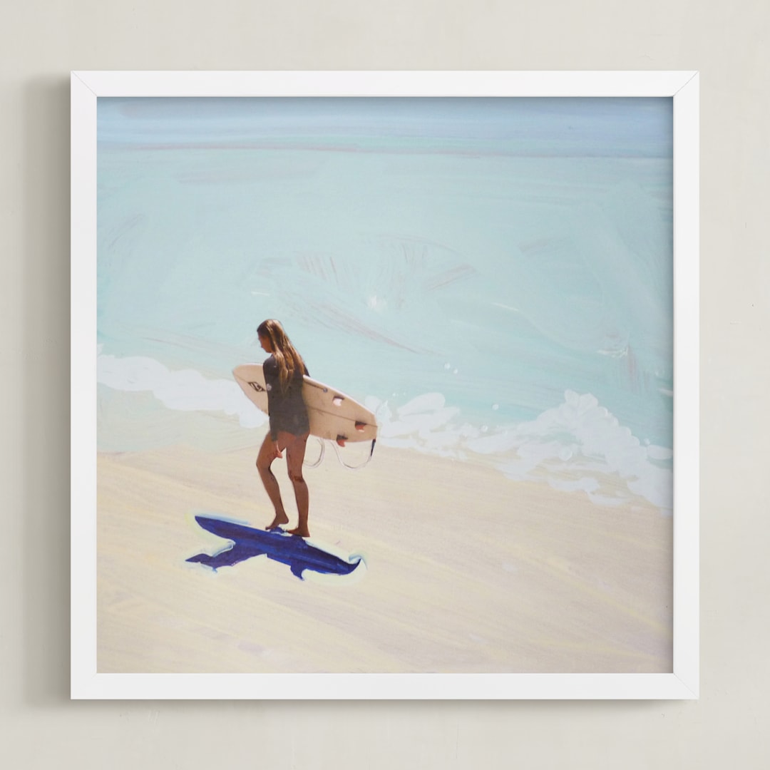"Surfer Bae 1" - Art Print in Buttery Yellow by Annie Seaton - Framed