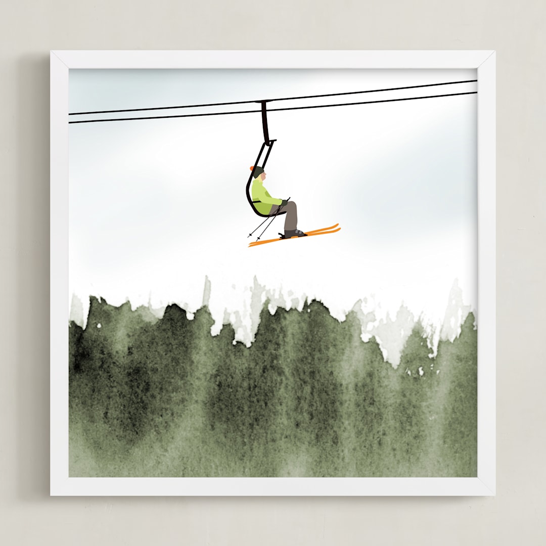 "Top Of The World" - Art Print in pine green by Shannon - Framed