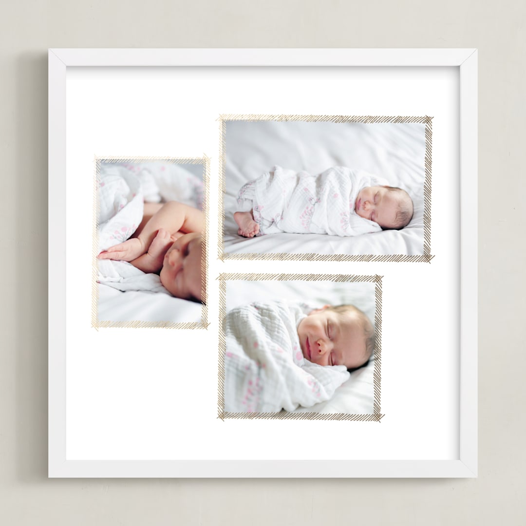 "Hand Sketched Trio" - Personalized Foil-Pressed Art Print in Gold by June Letters Studio - Framed