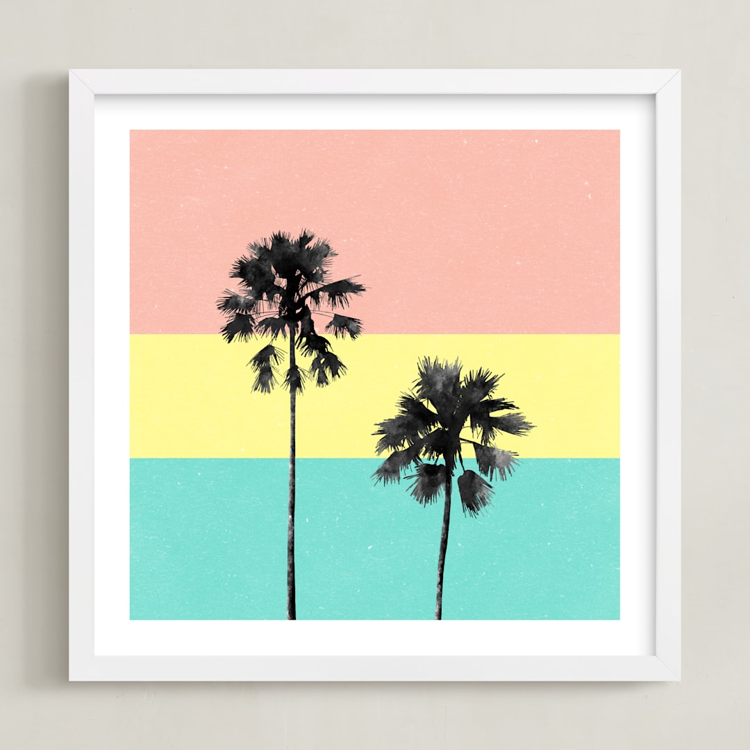 "Palm Tree Silhouette" - Art Print in sunshine by Cass Loh - Framed
