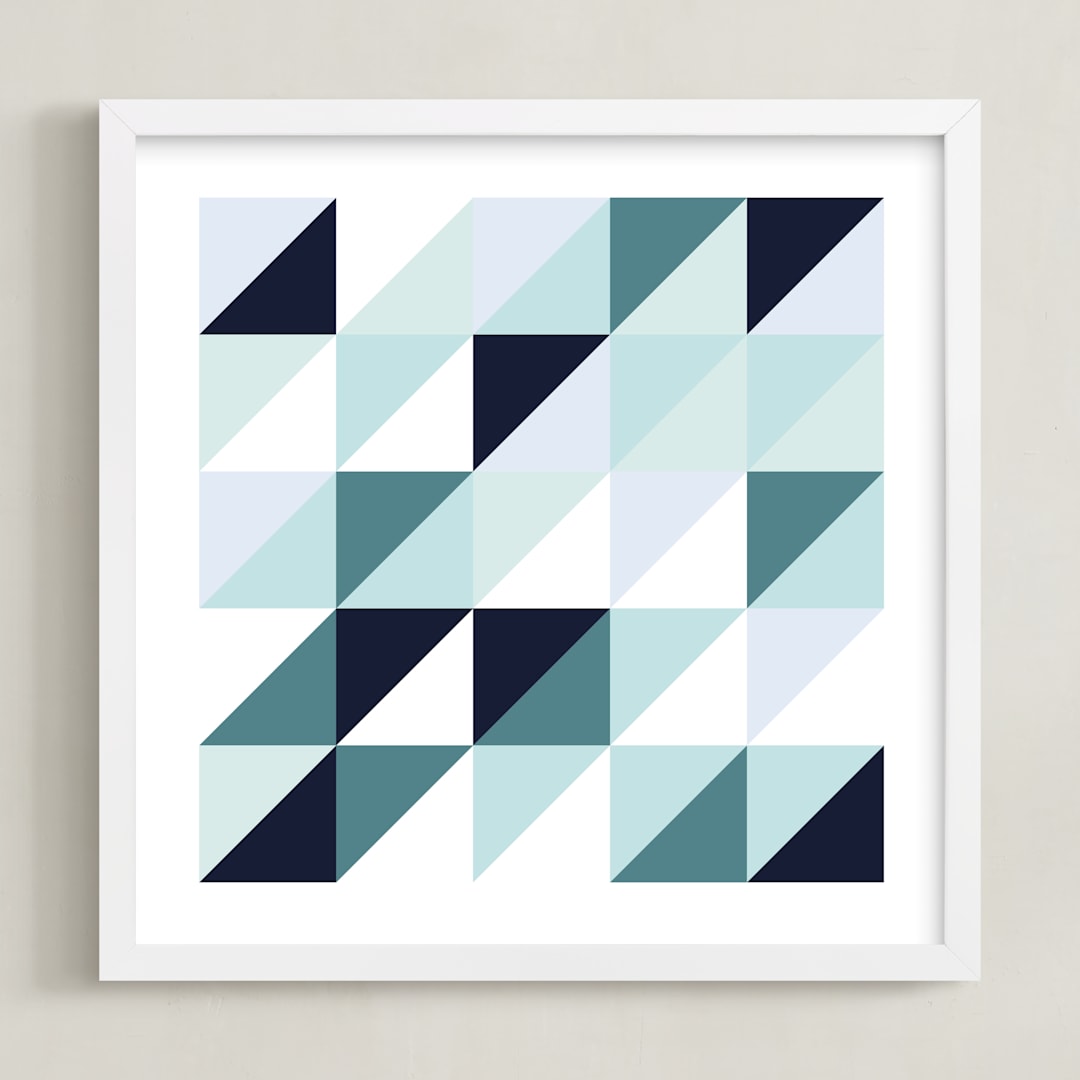 "Abstract Mint Blue Triangle" - Art Print in Blue Shades by Katrina Lindhorst - Framed