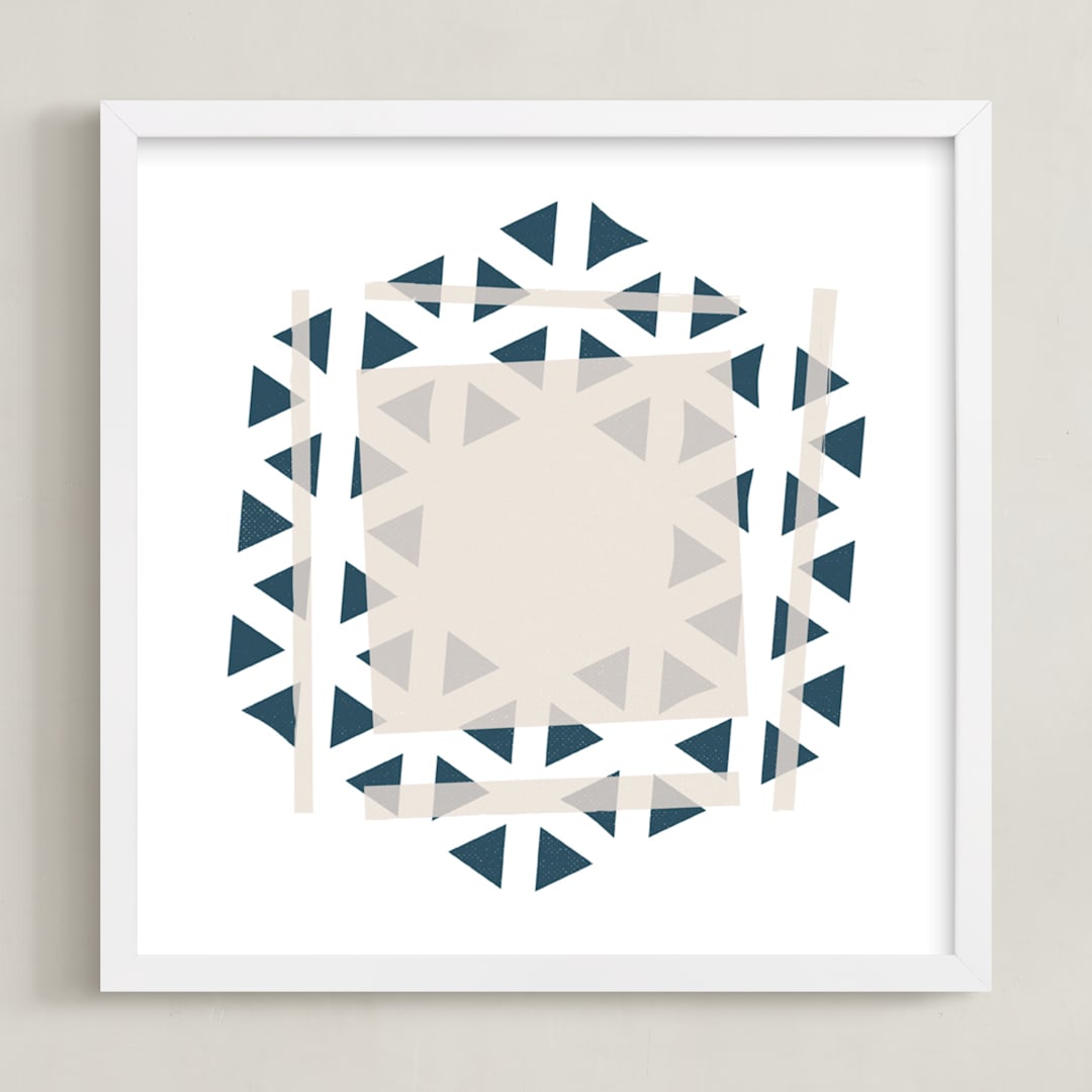 "Paper Wood Cut" - Art Print in Denim by Linda Misiura - Framed