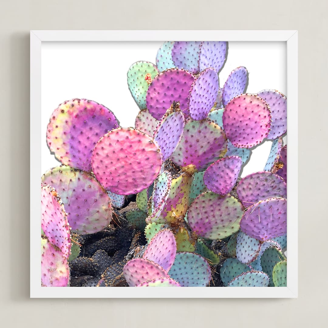 "Bright Cactus" - Art Print in Coral and Purple by Michelle Jean - Framed