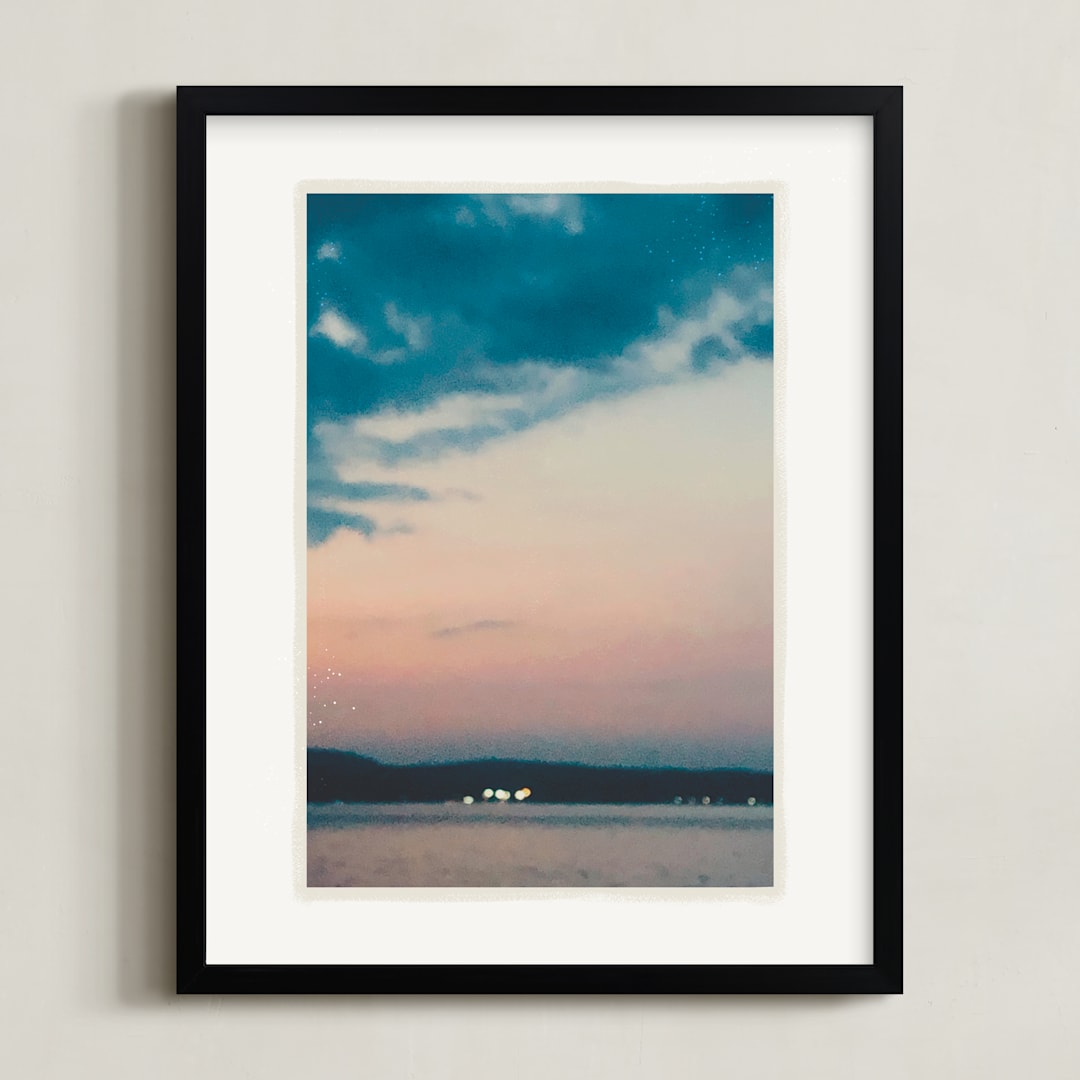 "Lake Lights" - Art Print in Lake Blue by Beth Scott Design - Framed