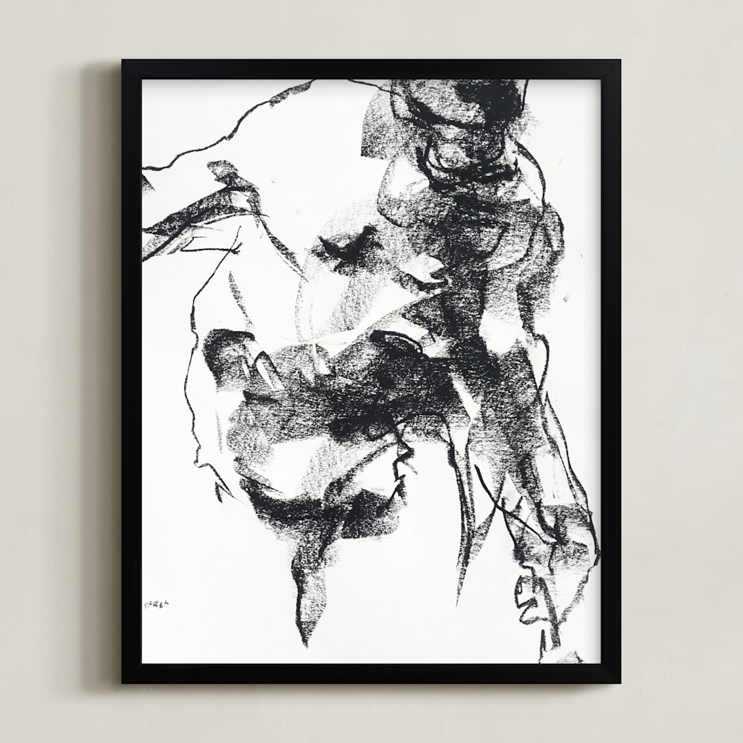 "Drawing 264 - Gesturing Man" - Art Print in Rich Ebony by Derek overfield - Framed