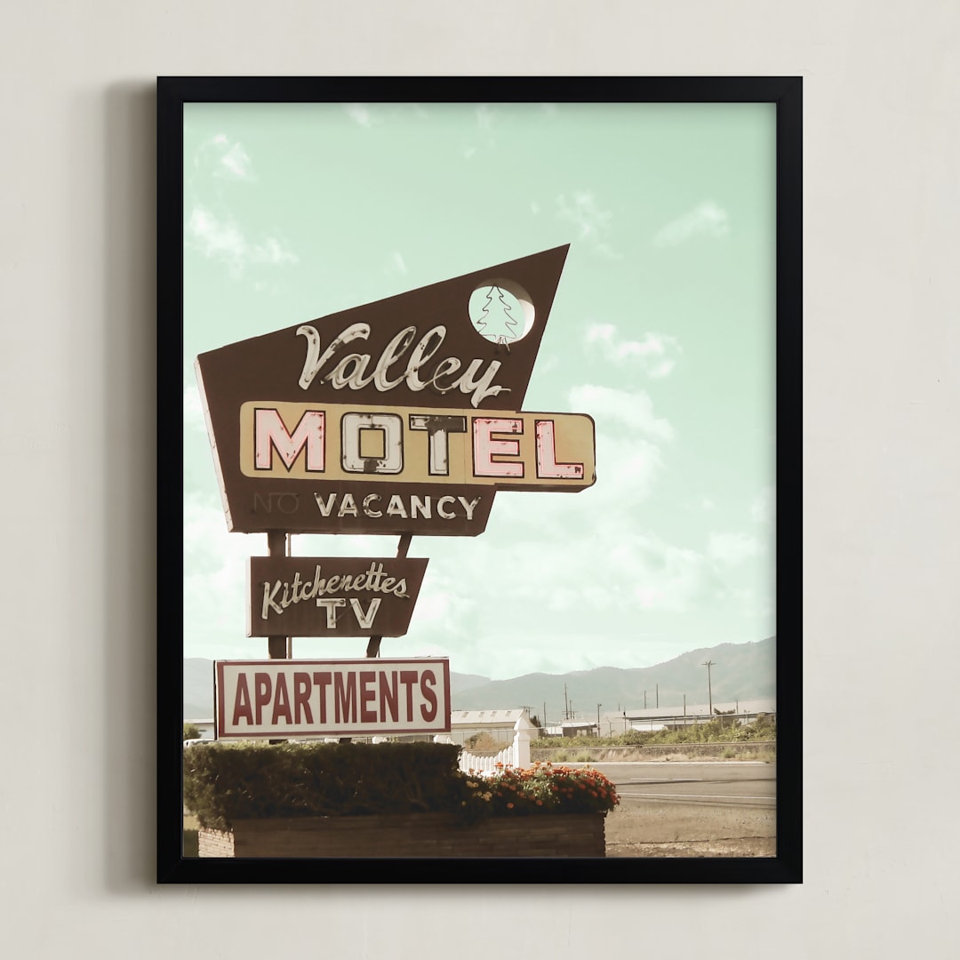 "Valley Motel" - Art Print in Mist by Elky Ink - Framed