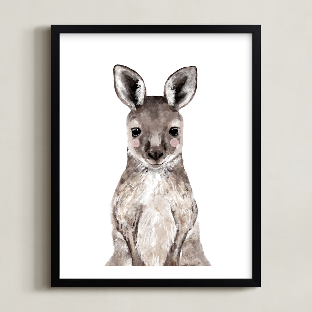 "Baby Kangaroo" - Art Print in hazelnut by Cass Loh - Framed