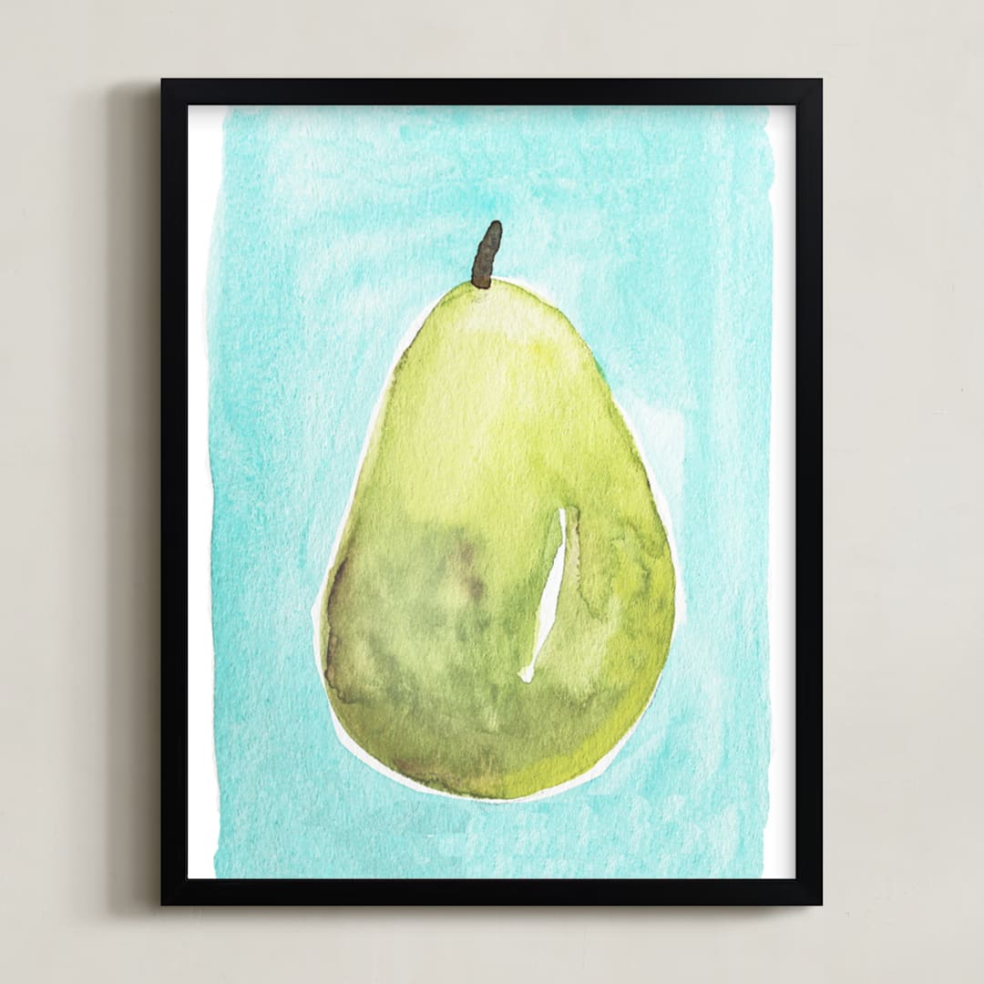 "Watercolor Pear" - Art Print in Green by Megan Kelso - Framed