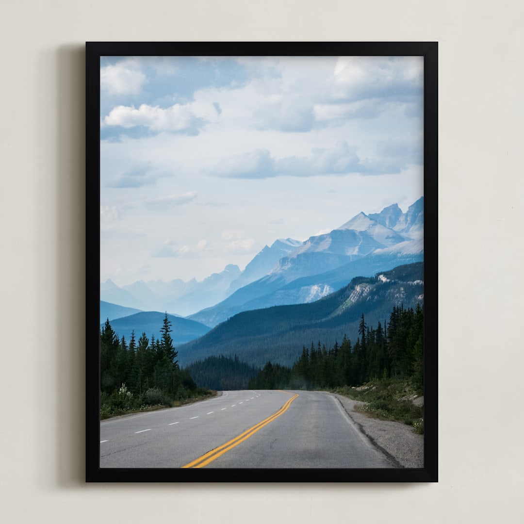 "Road to the Rockies" - Art Print in sky blue by Ardell McLennan - Framed