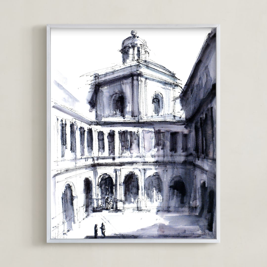 "Theater of space" - Art Print in Shadow Blue by Cailin Nikel-Zueger - Framed