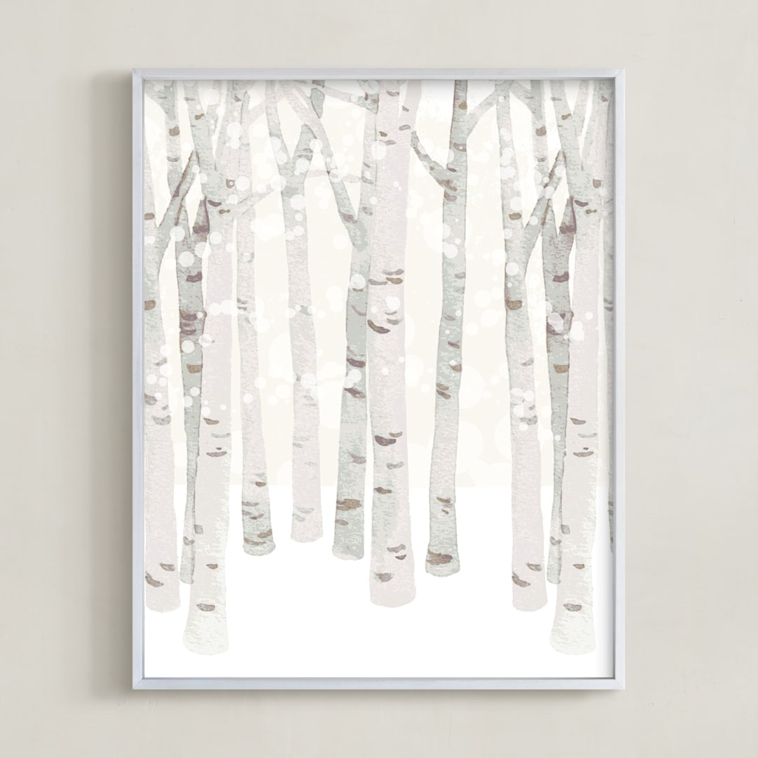 "Birch Woods in Winter" - Art Print in Ivory by Shannon Chen of Four Wet Feet Studio - Framed
