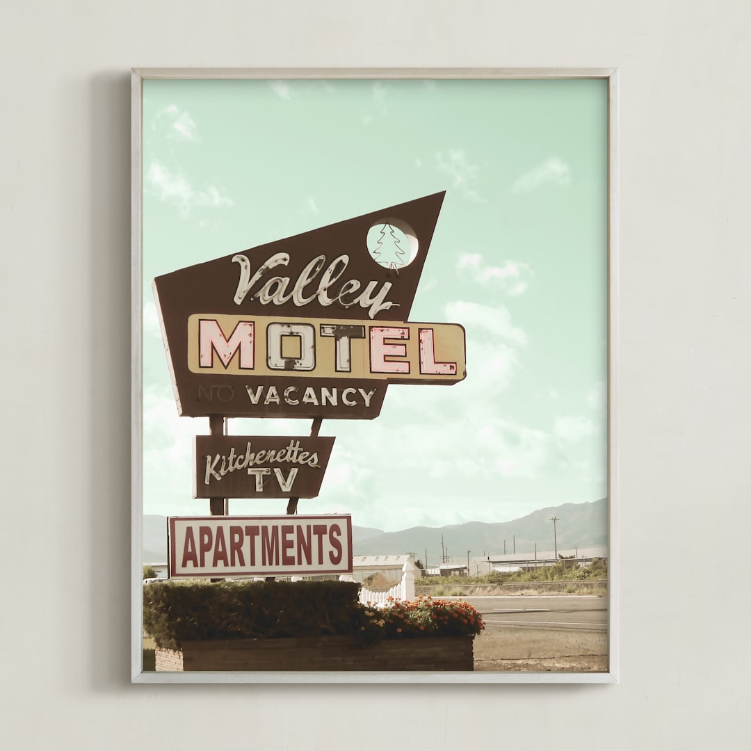 "Valley Motel" - Art Print in Mist by Elky Ink - Framed