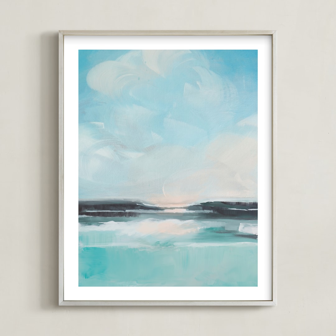 "Sunrise At Sea" - Art Print in Sea Blue by AlisonJerry - Framed