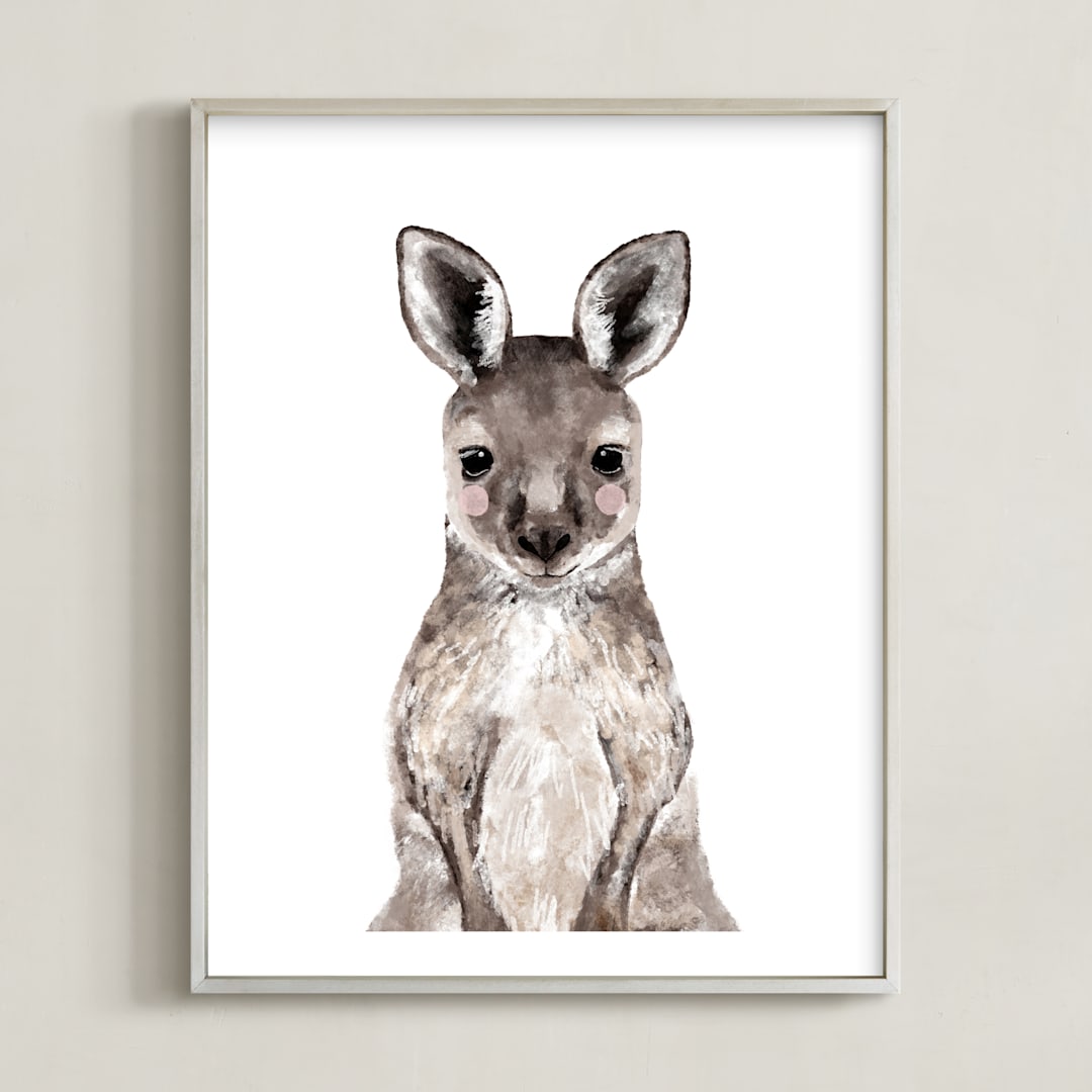 "Baby Kangaroo" - Art Print in hazelnut by Cass Loh - Framed