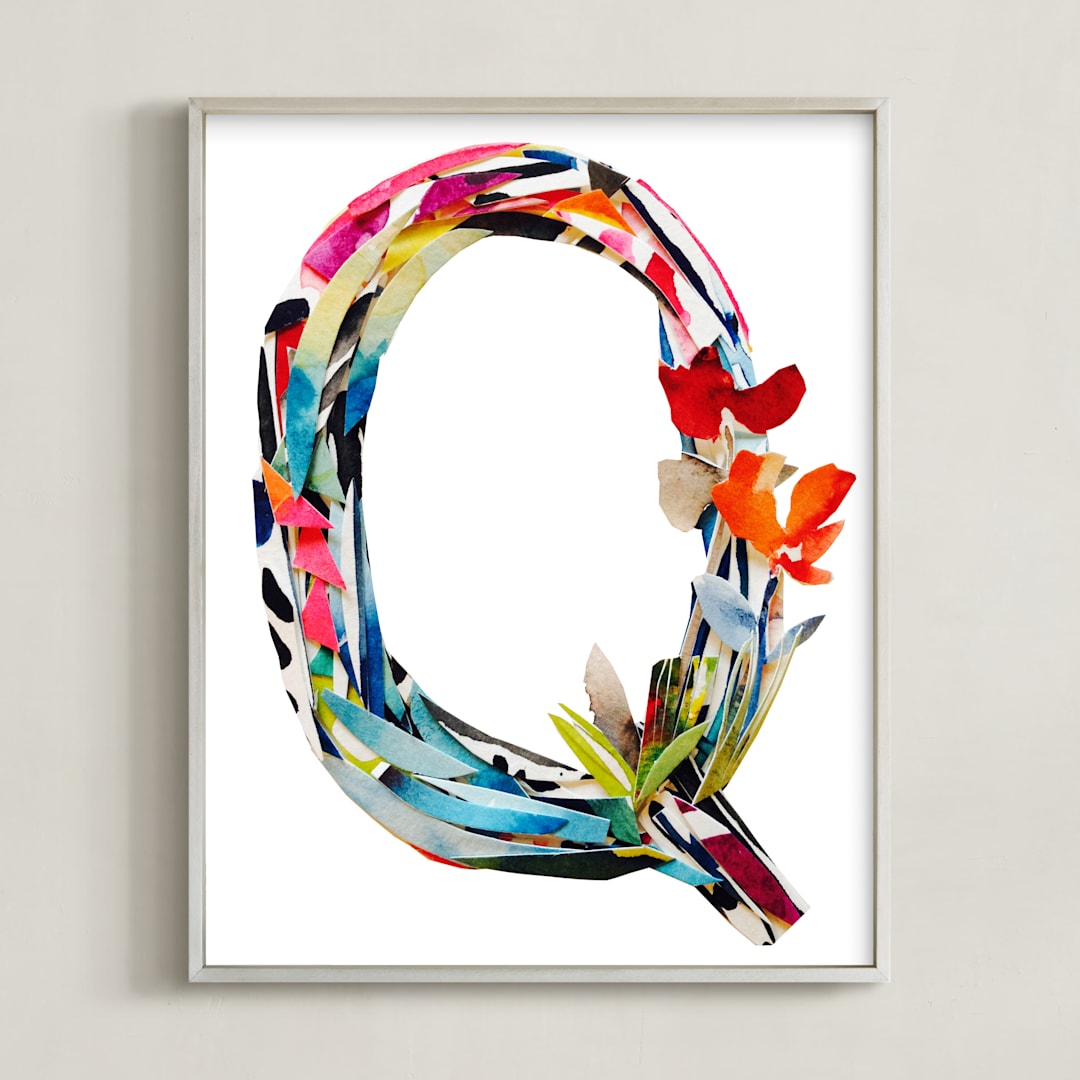 "Collage letter Q" - Art Print in Quinacridone by Kiana Lee - Framed