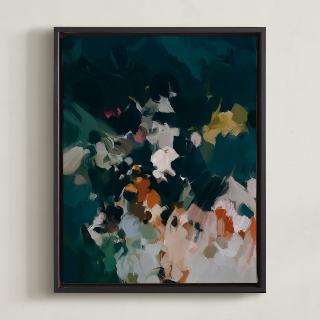 "Blue Hour" - Art Print in Deep Teal by Parima Studio - Framed Canvas