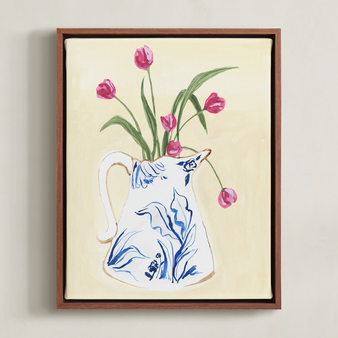 "Toile Blooms 2" - Art Print in Vanilla by Teju Reval - Framed Canvas