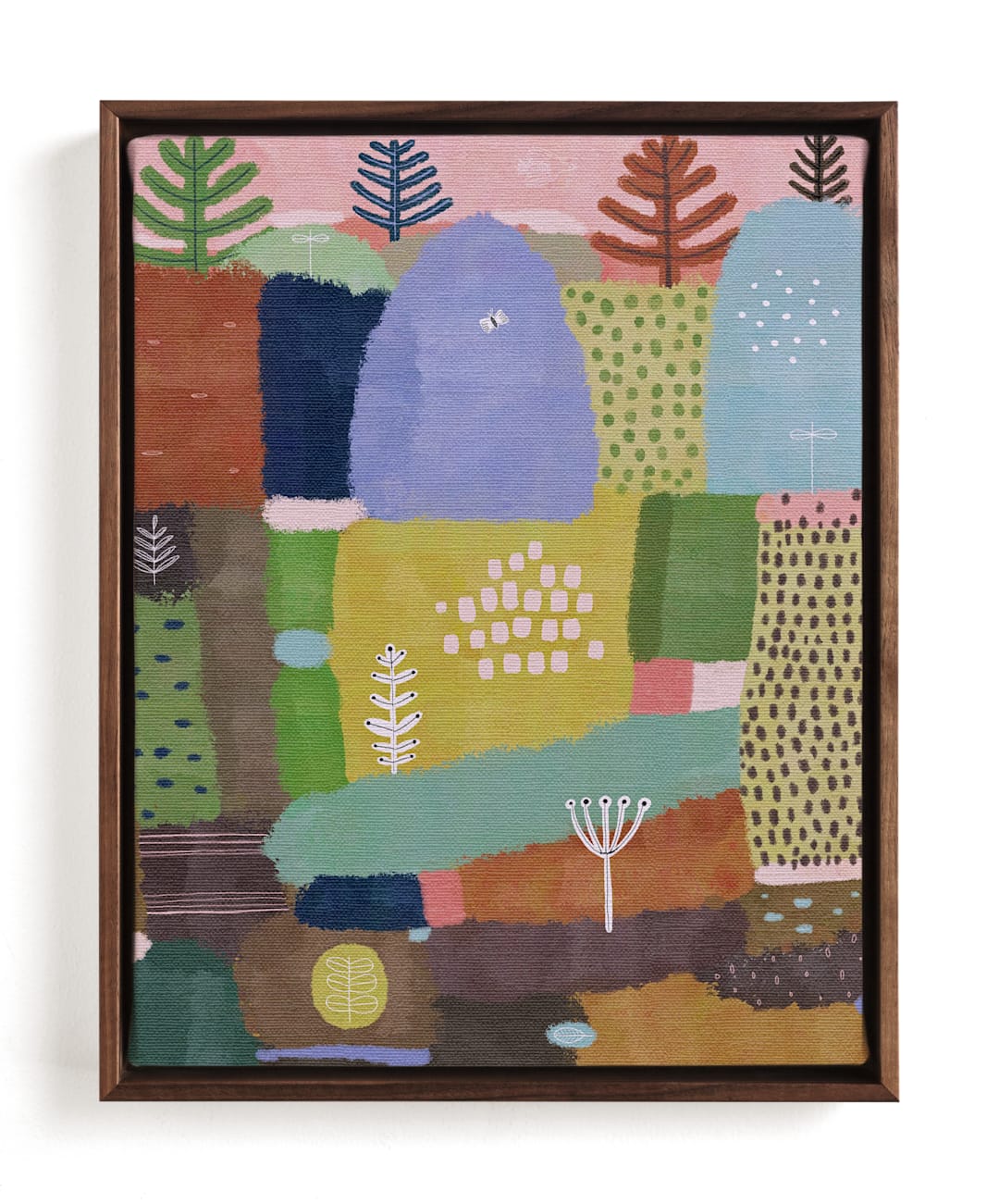"Kaleidoscope Mountain" - Art Print in olive green by Lee-Anne Schmidt - Framed Canvas
