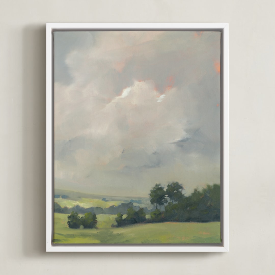 "Rosy Tomorrow II" - Art Print in Grey Blue by Stephanie Goos Johnson - Framed Canvas