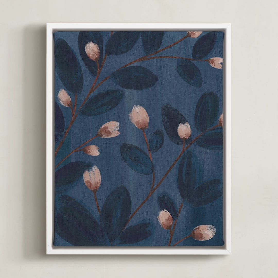 "Moody Florals I" - Art Print in Pale Pink by Angel Walker - Framed Canvas