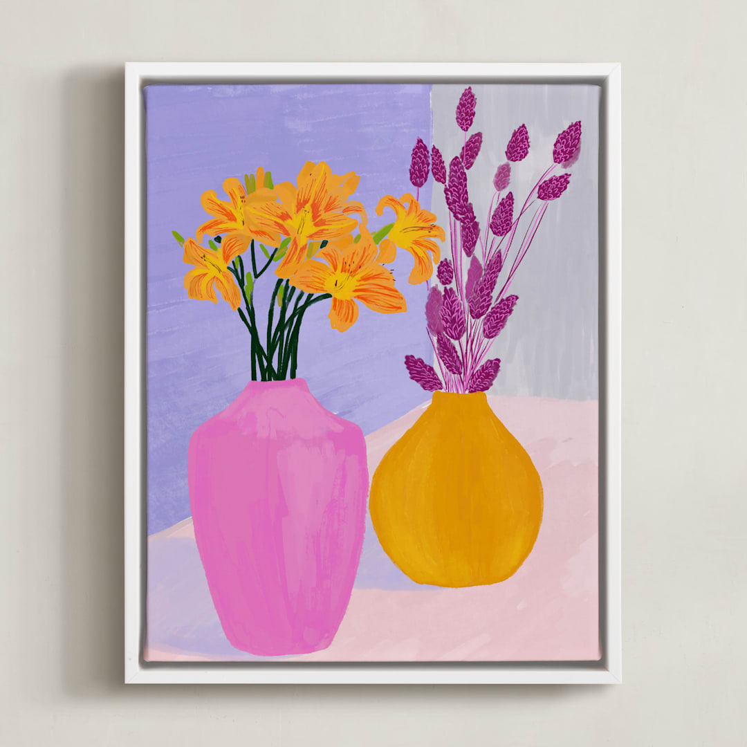 "Color Still" - Art Print in Orange, Purple, Pink by Marta Crea - Framed Canvas