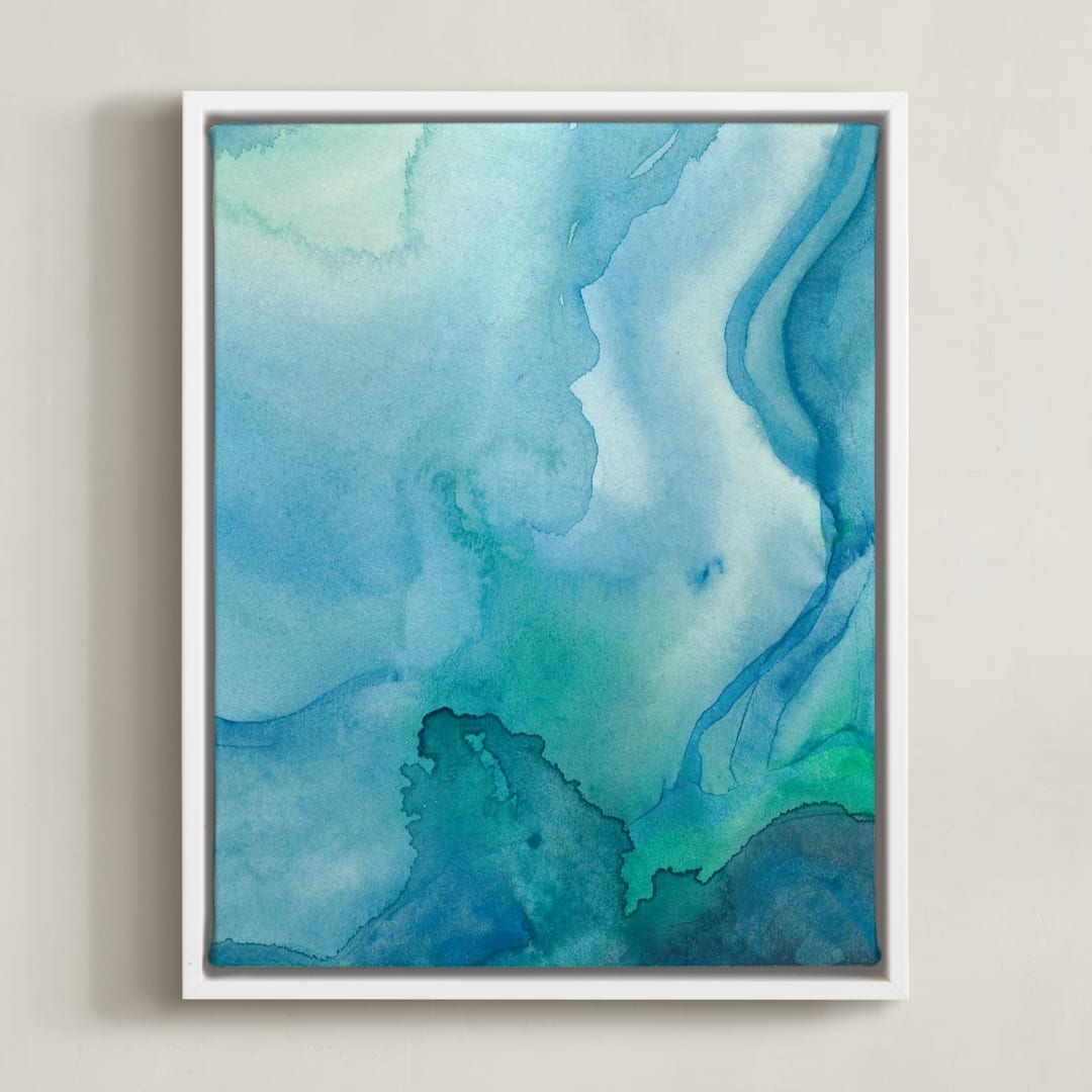 "Under Water" - Art Print in Sea Blue by Chelsey Scott - Framed Canvas