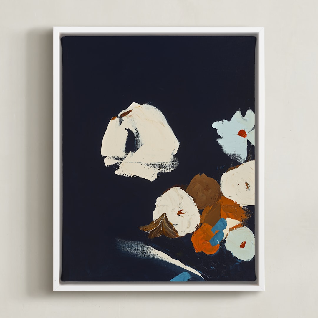 "Abstract Botanical Navy Shadows #2" - Art Print in dark navy blue by Caryn Owen - Framed Canvas