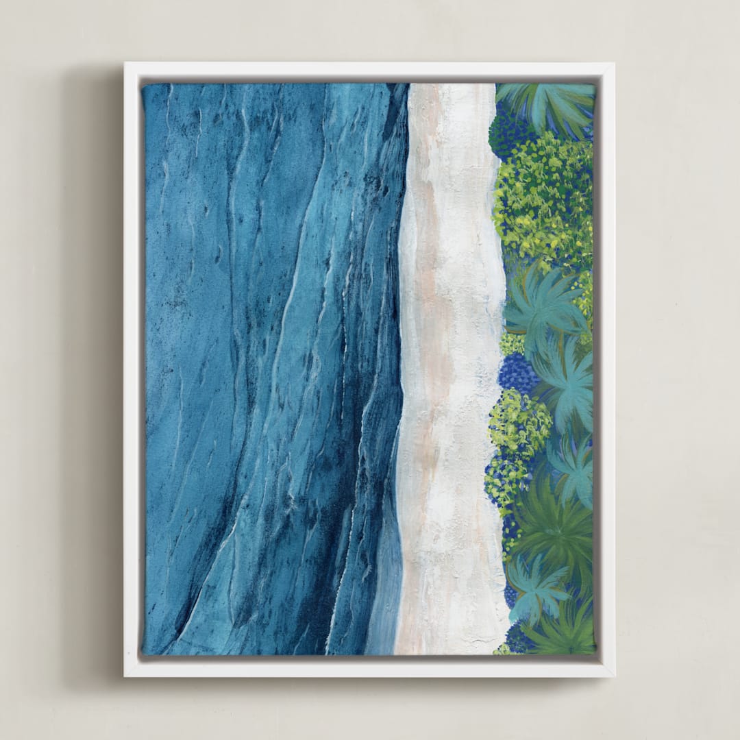 "Indigo Sea" - Art Print in Indigo Sea Blue by Denise Wong - Framed Canvas