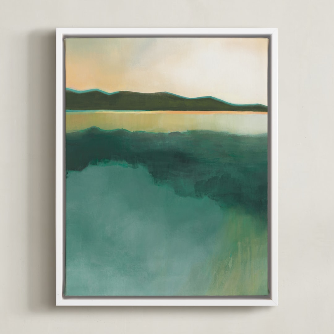 "Tranquil Harbor" - Art Print in Tranquil Green by AlisonJerry - Framed Canvas